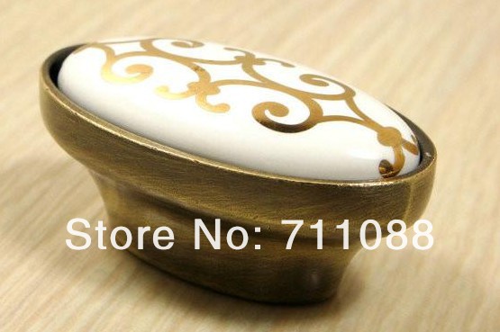 pitch 16mm Golden Green ancient European style oval cabinet wardrobe  Pastoral antique ceramic drawer handles