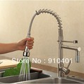 Factory directly sell!NEW Contemporary High-Pressure kitchen faucet two spouts vessel mixer tap nickle brushed finish