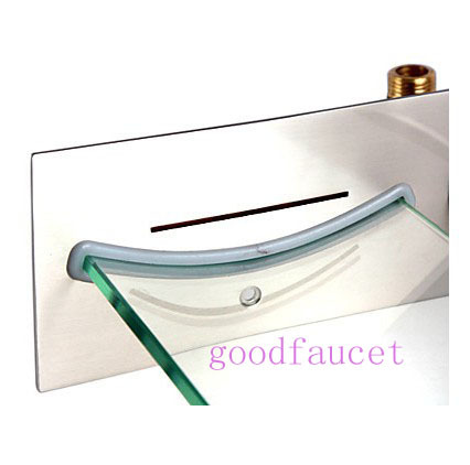 NEW Wall Mount Glass Waterfall Bath Faucet Basin Sink Mixer Tap Brushed Nickel Hot And Cold Water Tap