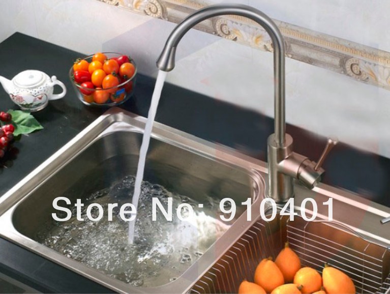 Wholesale And Retail Promotion Brushed Nickel Brass Kitchen Sink Faucet Swivel Spout Single Handle Mixer Tap