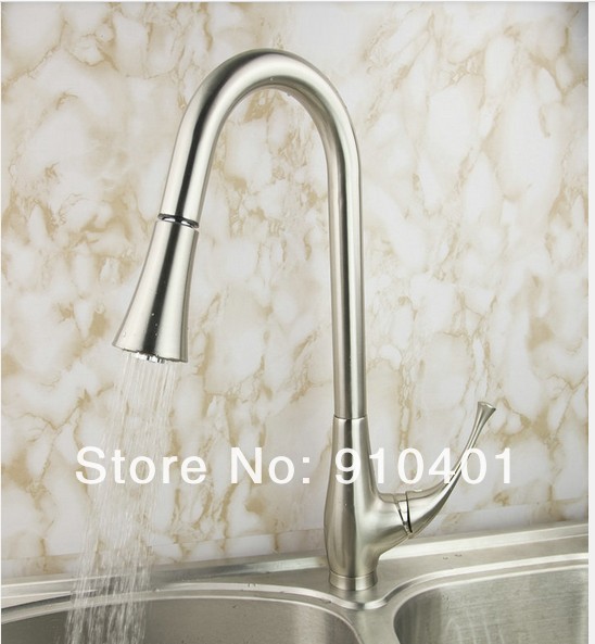 Wholesale And Retail Promotion Brushed Nickel Deck Mounted Kitchen Faucet Pull Out Sprayer Single Lever Mixer