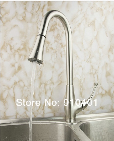 Wholesale And Retail Promotion Brushed Nickel Deck Mounted Kitchen Faucet Pull Out Sprayer Single Lever Mixer