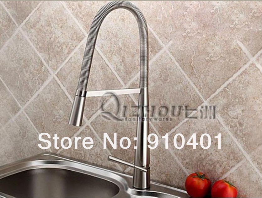 Wholesale And Retail Promotion Brushed Nickel Kitchen Faucet Single Handle Sink Mixer Tap Pull Out Spring Mixer