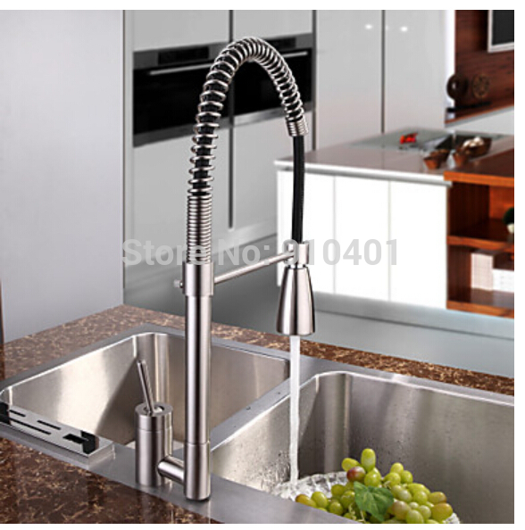 Wholesale And Retail Promotion Deck Mounted Brushed Nickel Kitchen Faucet Swivel Spout Mixer Tap Dual Sprayer