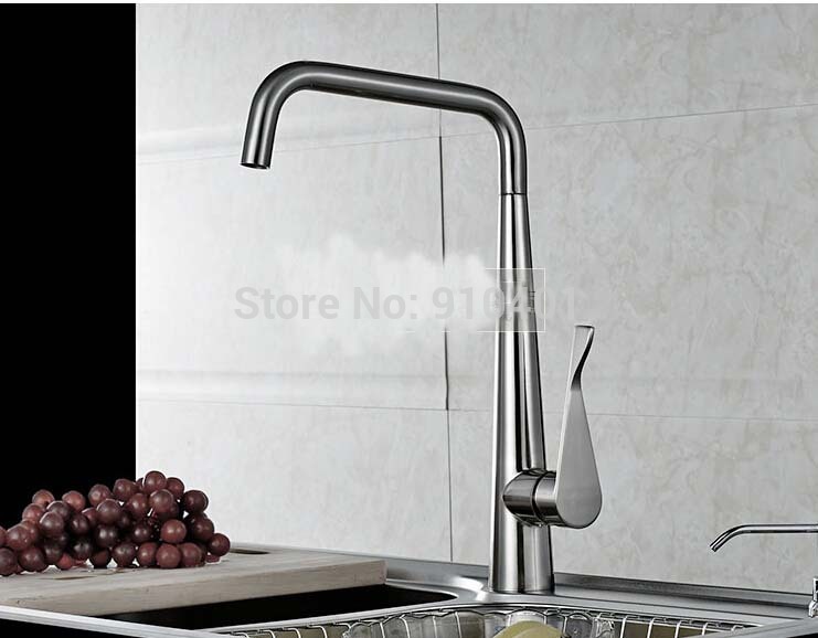 Wholesale And Retail Promotion NEW Brushed Nickel Solid Brass Kitchen Faucet Single Handle Hole Sink Mixer Tap