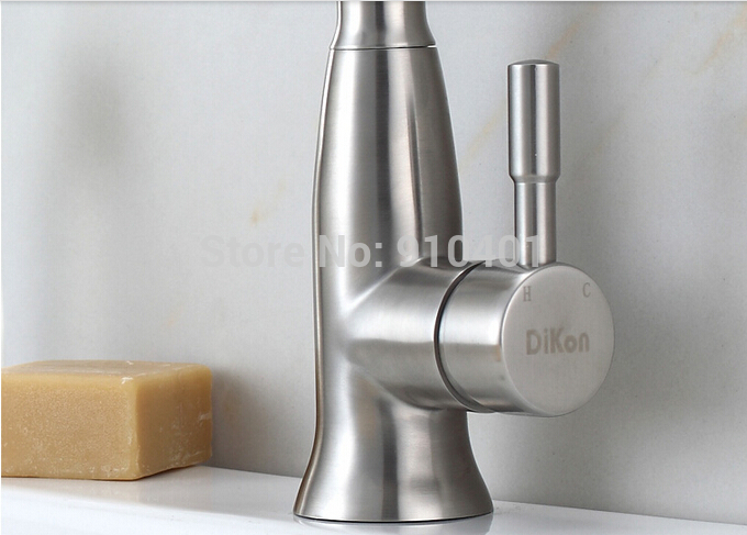 Wholesale And Retail Promotion NEW Deck Mounted Brushed Nickel Kithen Faucet Swivel Spout Vessel Sink Mixer Tap