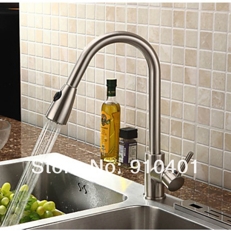 Wholesale And Retail Promotion Pull Out Brushed Nickel Kitchen Bar Sink Faucet Single Handle Dual Spout Mixer