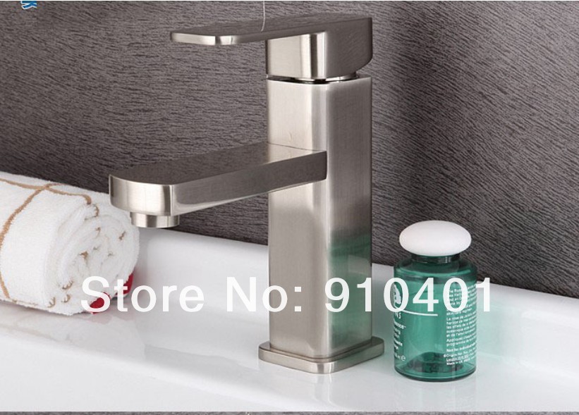 Wholesale And Retail Promotion Square Brushed Nickel Single Lever Brass Bathroom Sink Basin Faucet Mixer Tap