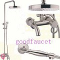 Brand NEW Luxury Brushed Nickel Exposed Rainfall Shower Set 8"Round Shower Head Faucet Mixer Tap Tub Faucet+ Hand Sprayer
