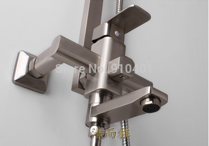 Wholesale And Retail Promotion Modern Brushed Nickel Square Rain Shower Faucet Set Tub Mixer Tap W/ Hand Shower