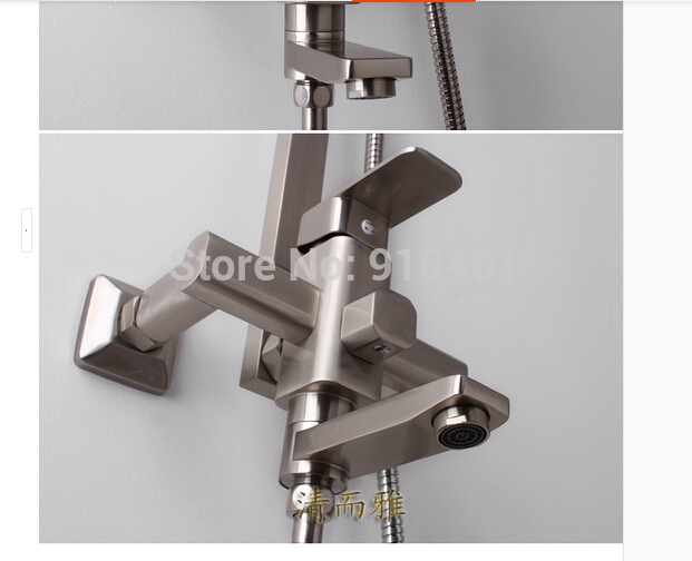 Wholesale And Retail Promotion Modern Brushed Nickel Square Rain Shower Faucet Set Tub Mixer Tap W/ Hand Shower