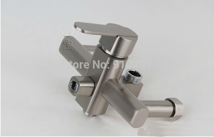 Wholesale And Retail Promotion NEW Modern Square Brushed Nickel Rain Shower Faucet With Hand Shower Mixer Tap
