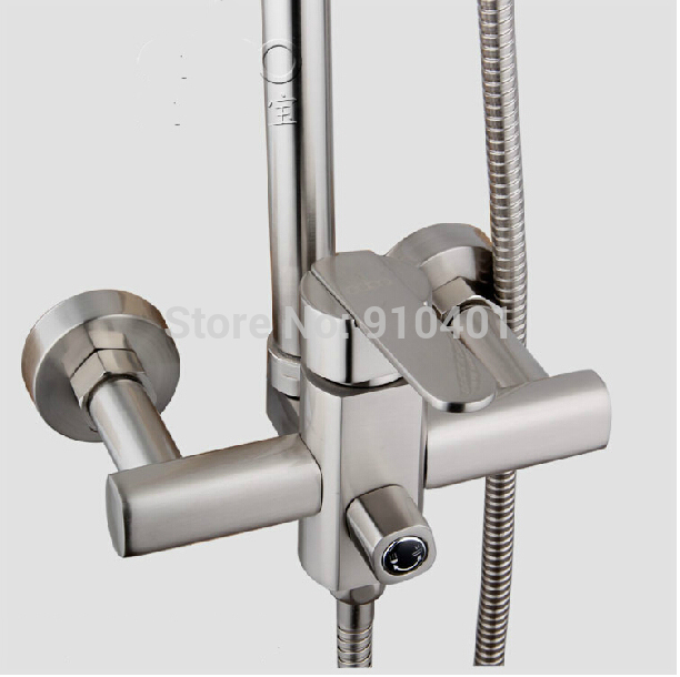 Wholesale And Retail Promotion NEW Modern Square Brushed Nickel Rain Shower Faucet With Hand Shower Mixer Tap