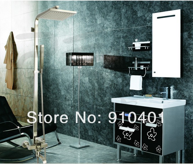 Wholesale And Retail Promotion NEW Modern Square Rain Shower Faucet Luxury Tub Shower Mixer Tap Brush Nickel