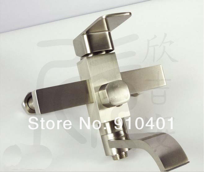 Wholesale And Retail Promotion NEW Modern Square Rain Shower Faucet Luxury Tub Shower Mixer Tap Brush Nickel