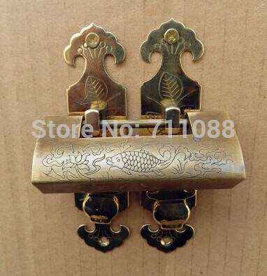 Auspicious fish off the handle Spacing 52mm copper handle lock plus ancient vintage furniture door handle lock