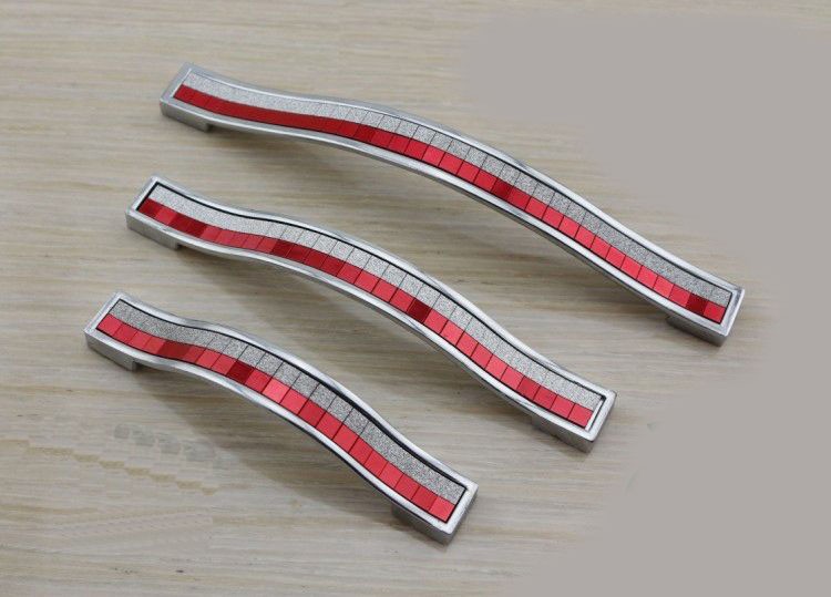 Shiny Cabinet Handle Cupboard Drawer Pull Bedroom Handle Modern Furniture Pulls Bar Red 128mm Hole spacing