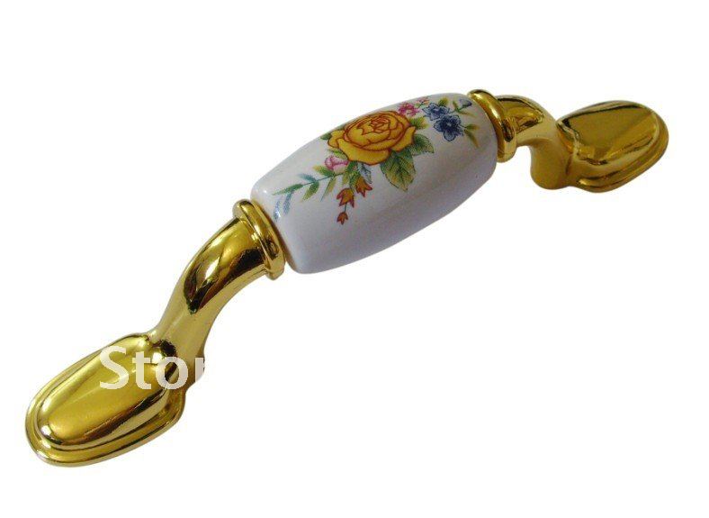 Gold zinc alloy ceramic door handle/ knobs  Furniture Hardware accesories 10pc per lot Wholesale & retail Shipping discount