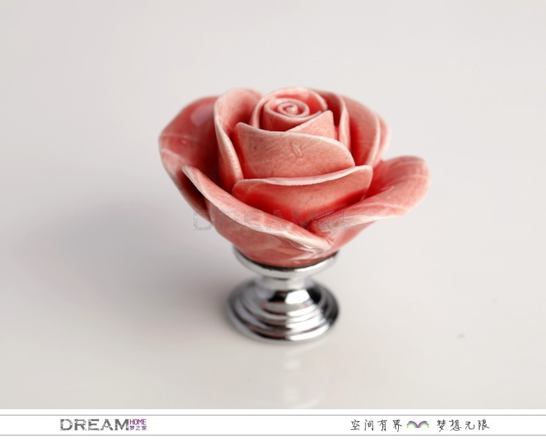 -10pc Pink Rose drawer knob, Flower ceramic knob for cupboard, Kitchen cabinet hardware knob