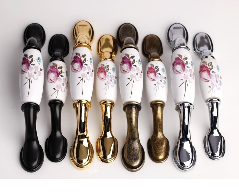 -76mm tulip  black handle and knobs / drawer pull /furniture hardware handle / door pull C:76mm