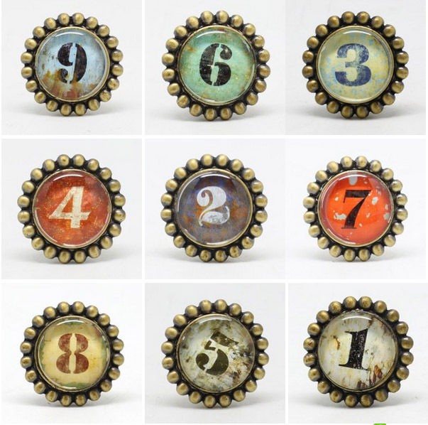 -9pcs/lot  Arabic Numbers cabinet knob / Mosaic glass round knobs hand make handle ark cabinet drawer handle