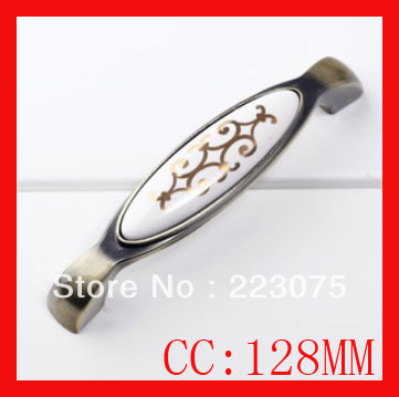 -CC:128mm zinc alloy Ceramic knob Cabinet DRAWER Pull KNOB Dresser knob pull/ Kitchen with screw 10pcs/lot