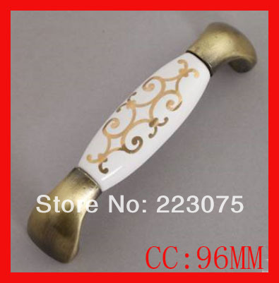 -CC:96mm zinc alloy Ceramic knob Cabinet DRAWER Pull KNOB Dresser knob pull/ Kitchen with screw 10pcs/lot