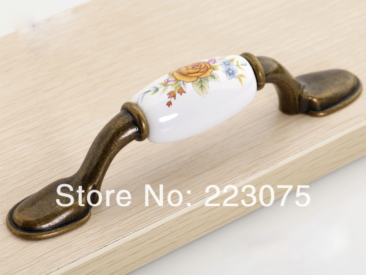 -L:125mm bronze zinc alloy Cabinet DRAWER Pull Dresser pull/ Kitchen Ceramic knob with screw 10pcs/lot