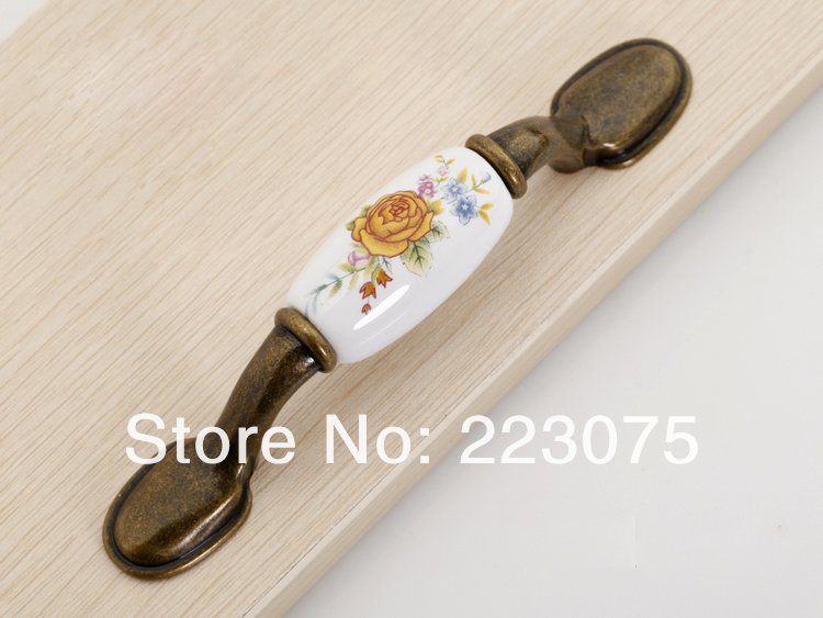 -L:125mm bronze zinc alloy Cabinet DRAWER Pull Dresser pull/ Kitchen Ceramic knob with screw 10pcs/lot