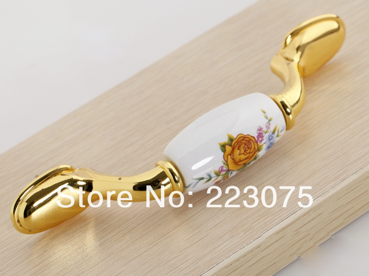 -L:125mm golden zinc alloy Cabinet DRAWER Pull Dresser pull/ Kitchen Ceramic knob with screw 10pcs/lot