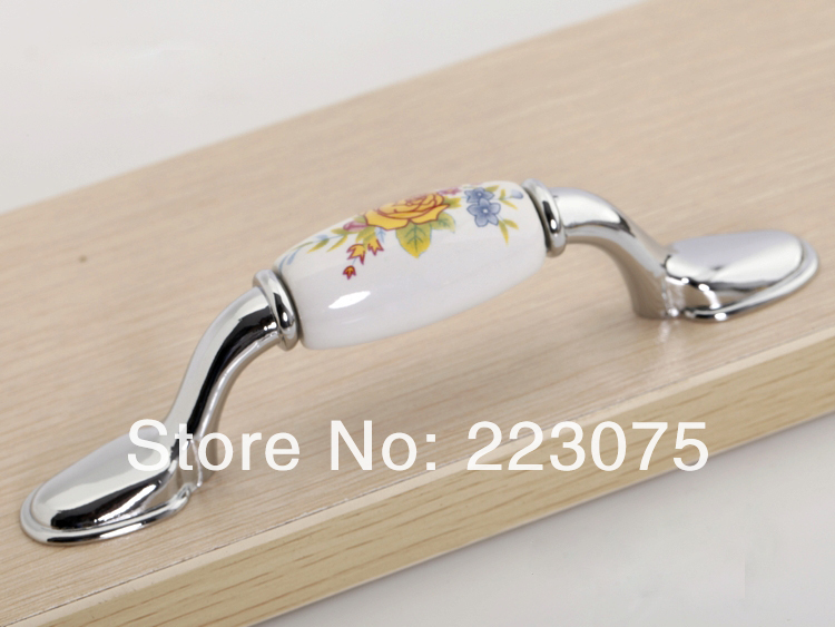 -L:125mm silver zinc alloy Cabinet DRAWER Pull Dresser pull/ Kitchen Ceramic knob with screw 10pcs/lot