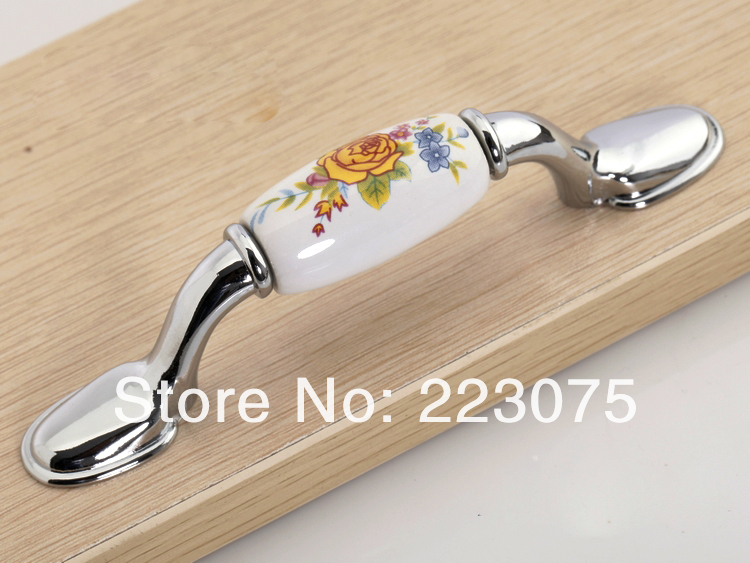 -L:125mm silver zinc alloy Cabinet DRAWER Pull Dresser pull/ Kitchen Ceramic knob with screw 10pcs/lot