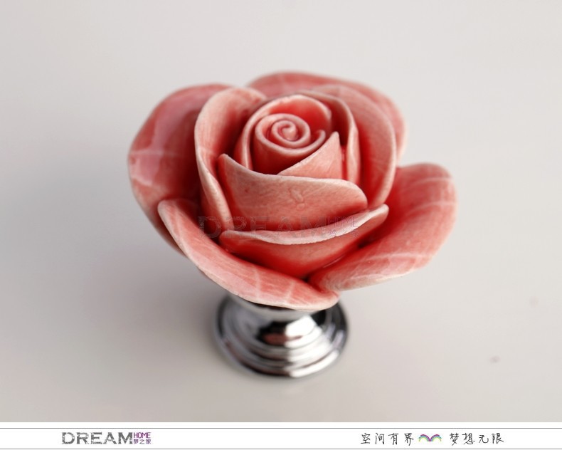 100pcs/lot wholesale ceramic cabinet knob, Rose knob for cupboard, Kitchen cabinet hardware knob