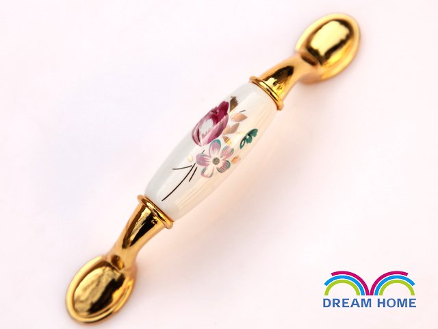 128mm Gold plated Ceramic drawer handle/ cabinet handle / pull handle Country style  C:128mm AI09GP