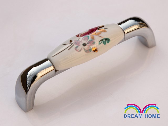 96mm European style tulip Ceramic  furniture handle / cabinet pull  / chrome plated handle/  drawer pull
