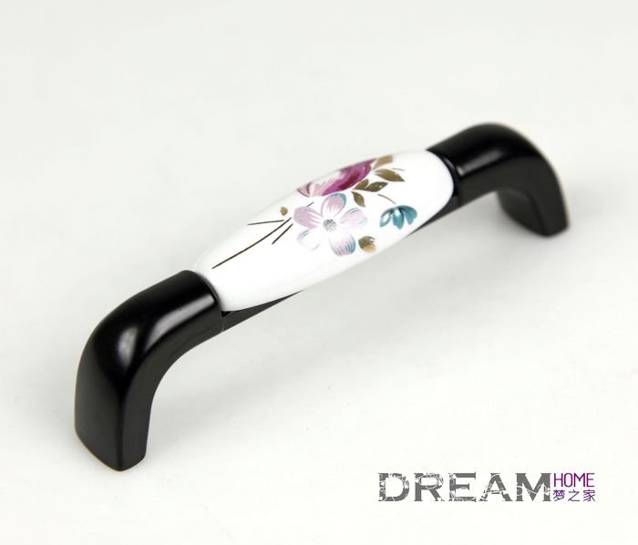 96mm Silver flower BLACK  Ceramic cabinet handle / cabinet pull  /  chrome plated handle
