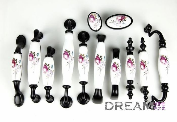 96mm Silver flower BLACK  Ceramic cabinet handle / cabinet pull  /  chrome plated handle