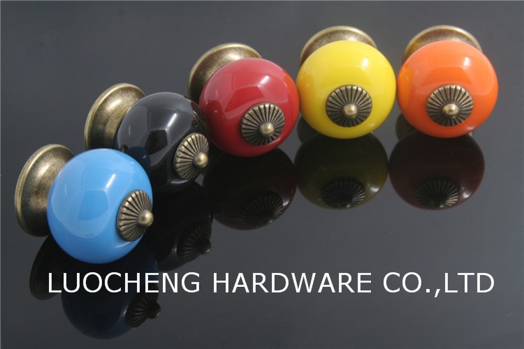 10PCS/LOT 30MM Colored Ball Ceramic Knobs for Kids/ Children Cabinets Cupboard Knobs and Pulls Door Hardware