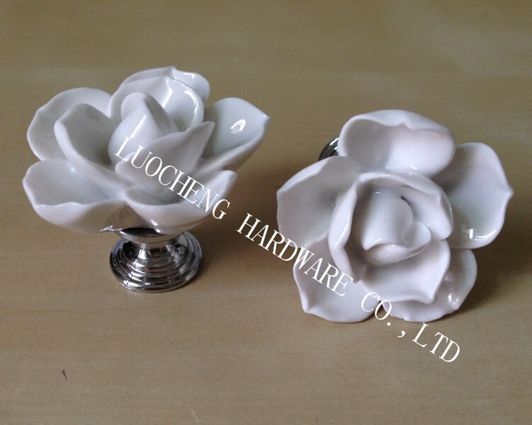 10PCS/LOT 45MM Colored Ceramic Lotus Knobs for Kids/ Children Cabinets Cupboard Knobs and Pulls