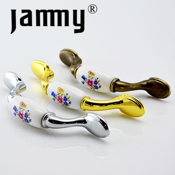 2014 Ceramic  Gold handle furniture decorative kitchen cabinet handle high quality armbry door pull