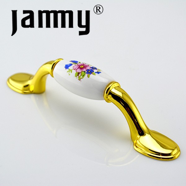 2pcs 2014 Ceramic  Gold handle furniture decorative kitchen cabinet handle high quality armbry door pull