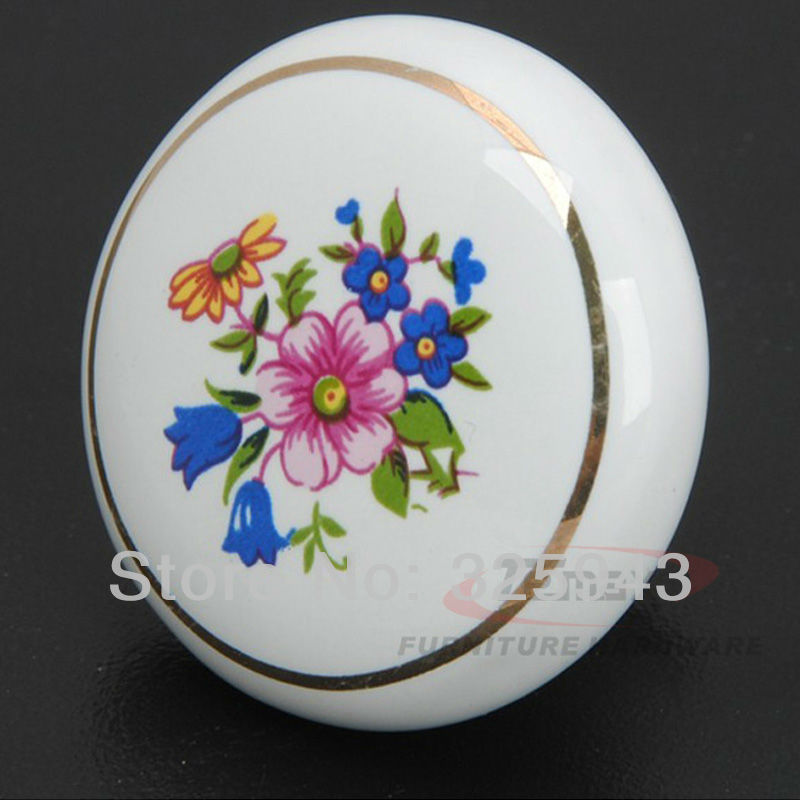 10pcs Pastroal European White Flower Ceramic Knobs Pulls Kitchen Cabinets Dresser Drawer Handles Furnitrue Hardware