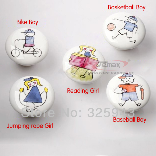 2pcs Boys Girls Cartoon Ceramic Cabinet Knobs And Handles Kid Furniture Bedroom Door Handle