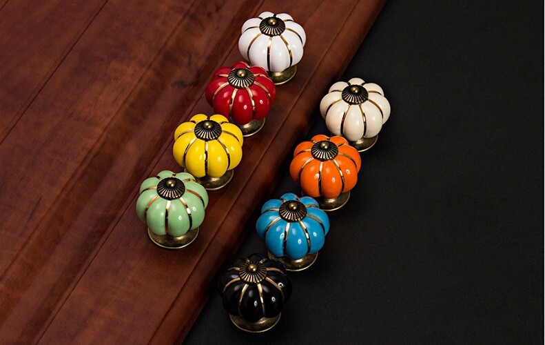 7colors 30mm Colorful Pumpkin Cabinet Antique Ceramic Dresser Handles Knobs Drawer Pull Kitchen Door Wardrobe White