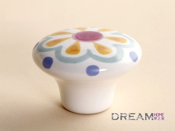 Colourful Flower Round Carton ceramic furniture handle High grade shoes cabinet knob Simple Fashion pulls for lovely children