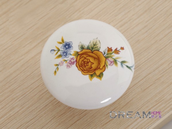Furniture handle European rural style Yellow rose Hand-draw Ceramic Drawer knob for cupboard/shoes cabinet/closet