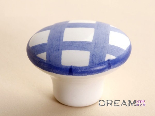 Modern Romatic Blue plaid Round ceramic furniture handle High grade shoes cabinet knob Simple Fashion drawer pulls