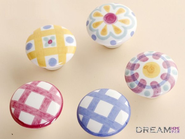 Modern Romatic Pink plaid Round ceramic furniture handle High grade shoes cabinet/drawer knob Simple Fashion pulls for baby room