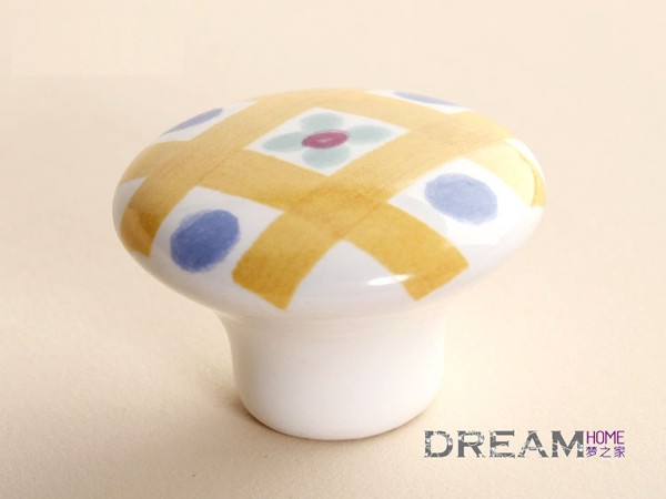 Modern Romatic Yellow plaid Round ceramic furniture handle High grade shoes cabinet knob Simple Fashion pulls for children room