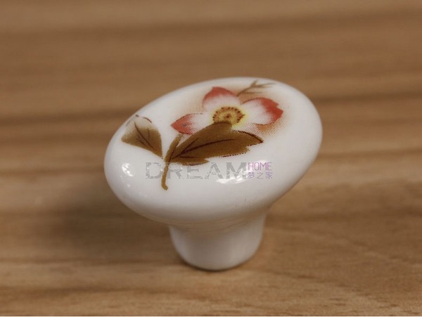 Modern elliptical ceramic  furniture handle peach flower shoes cabinet knob  Rural style Promotion Price